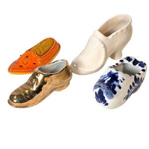 Vintage Miniature Shoe Figurine Lot Porcelain Delft Gold Slipper Pin Cushion (4)